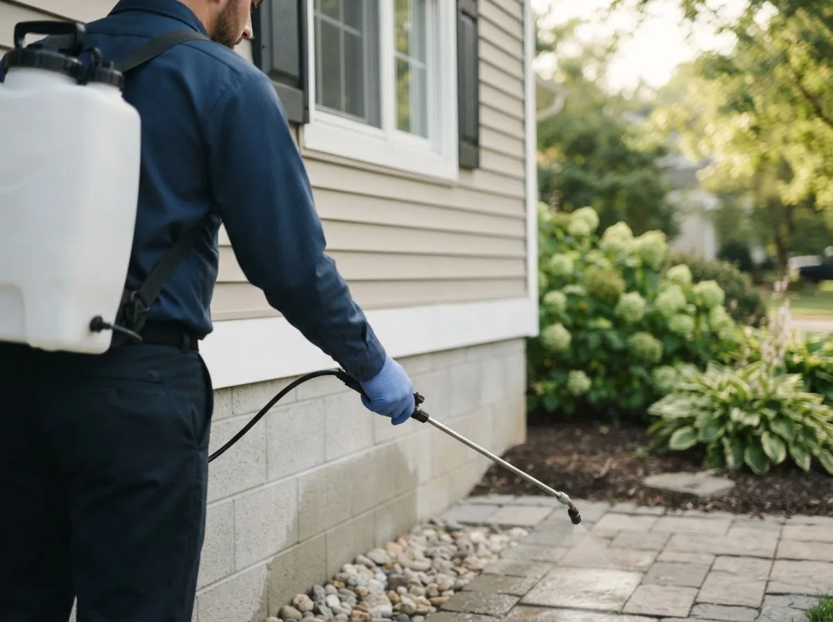 Pest control technician inspecting a home in West Columbia, TX
